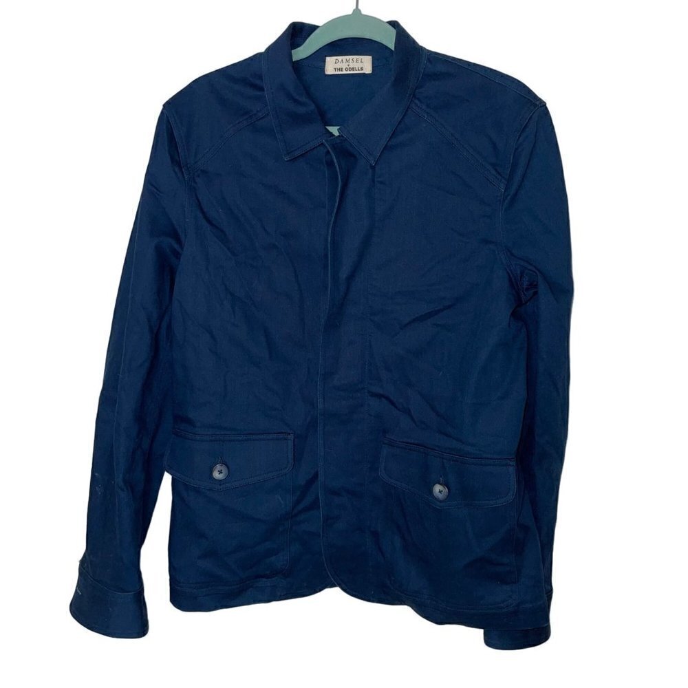 Damsel + THE ODELLS Mens Jacket Shacket Size Medium Blue Casual Twill Cotton